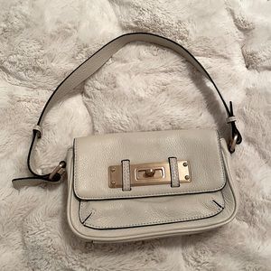 Talbots Rich Leather Cream Handbag with Gold Accents - very heavy for its size!